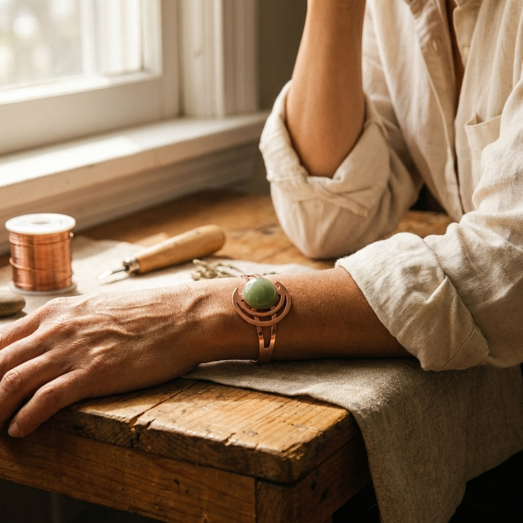 Ruth's Sphere Green Copper Bracelet