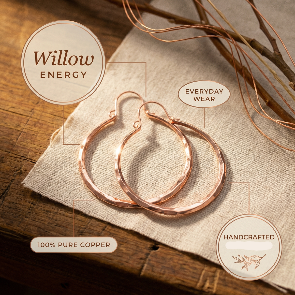 Ruth's Willow Copper Earrings