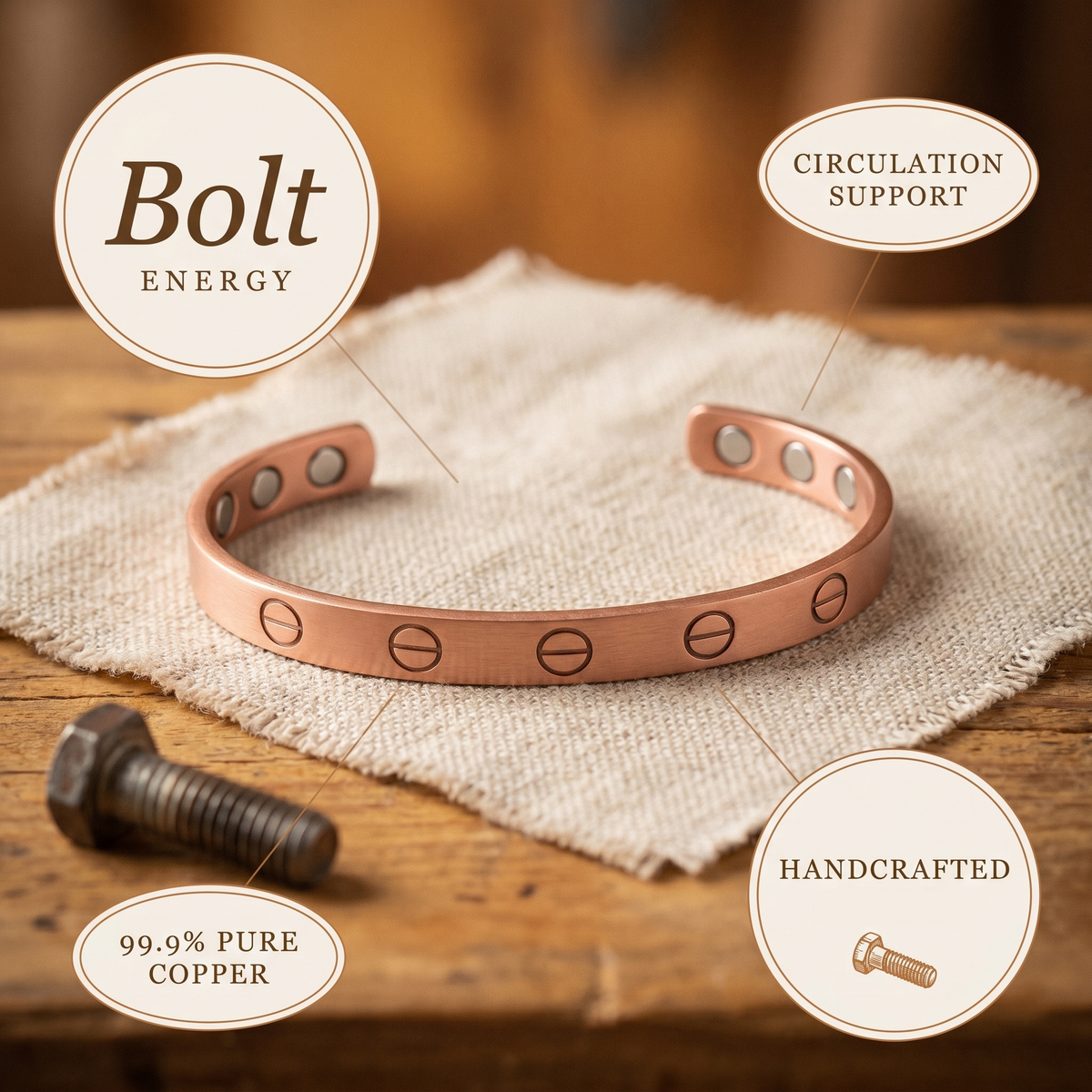 Ruth's Bolt Copper Bracelet